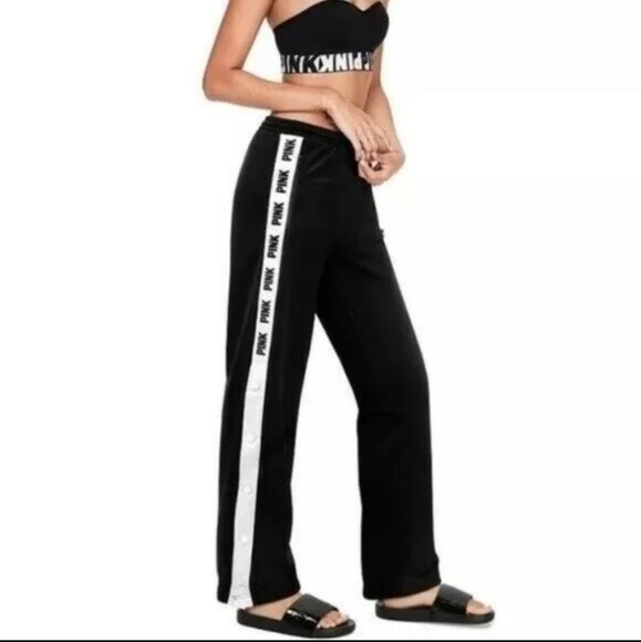 NWT Victoria's Secret Pink Open Snap Leg Boyfriend Track Pants, XS - Picture 3 of 5